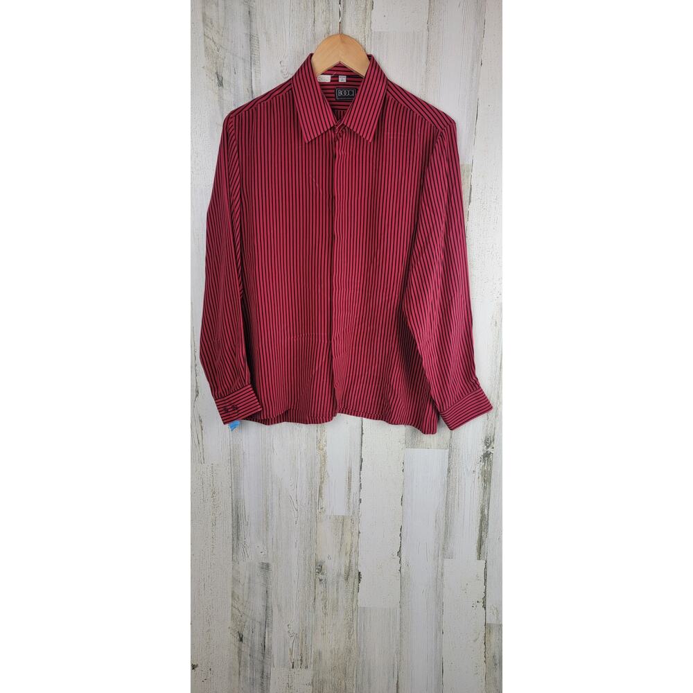 Bocci Striped 100% Silk Button Up - Mens Large (15.5)